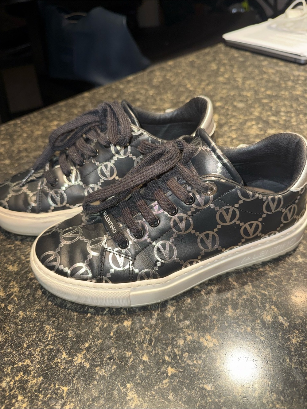 Valentino Black Logo-Print Lace-Up Sneakers